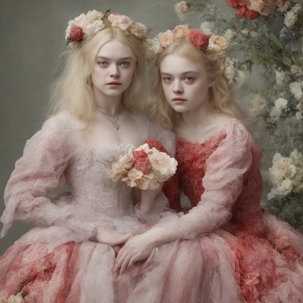 Elle fanning and dakota fanning as flowers, red, 1890