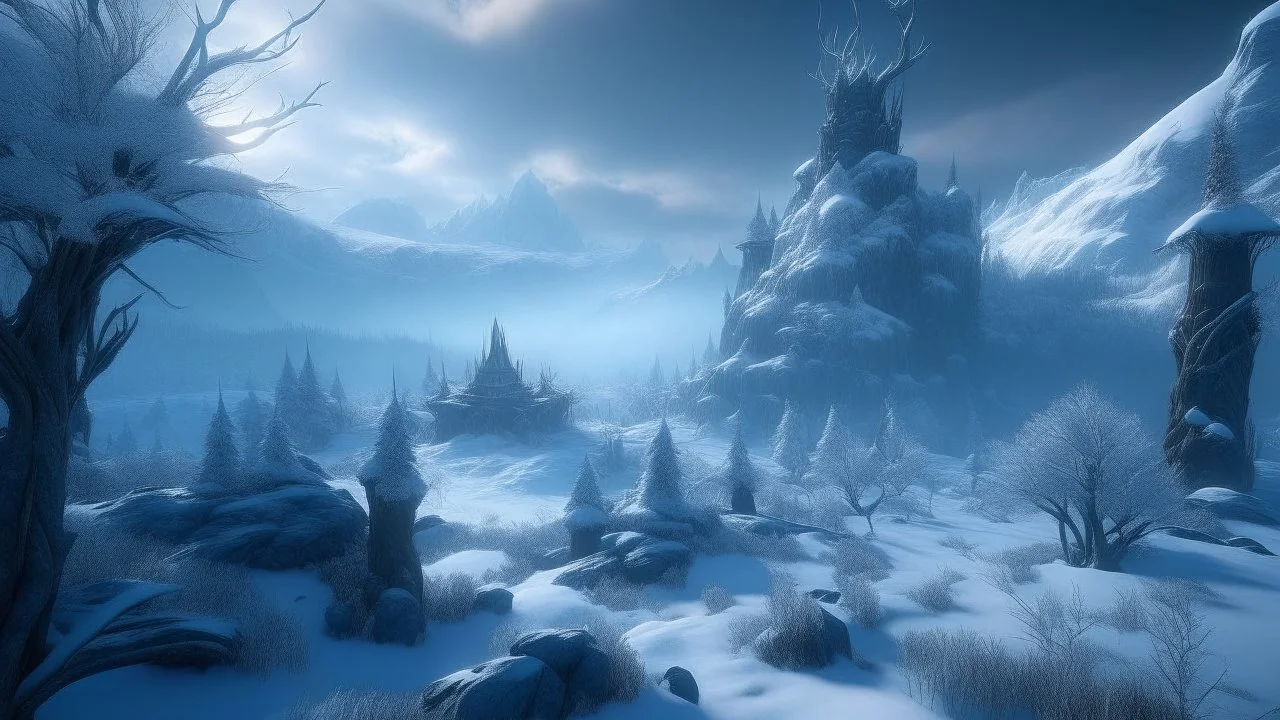 Explore the frozen mountains of Arcadia, where the hamadryads dance among the snow-covered trees, their ethereal forms blending seamlessly with the winter landscape