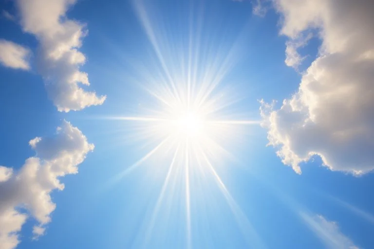 lightblue sky with little bright diamond and soft lihgt beam