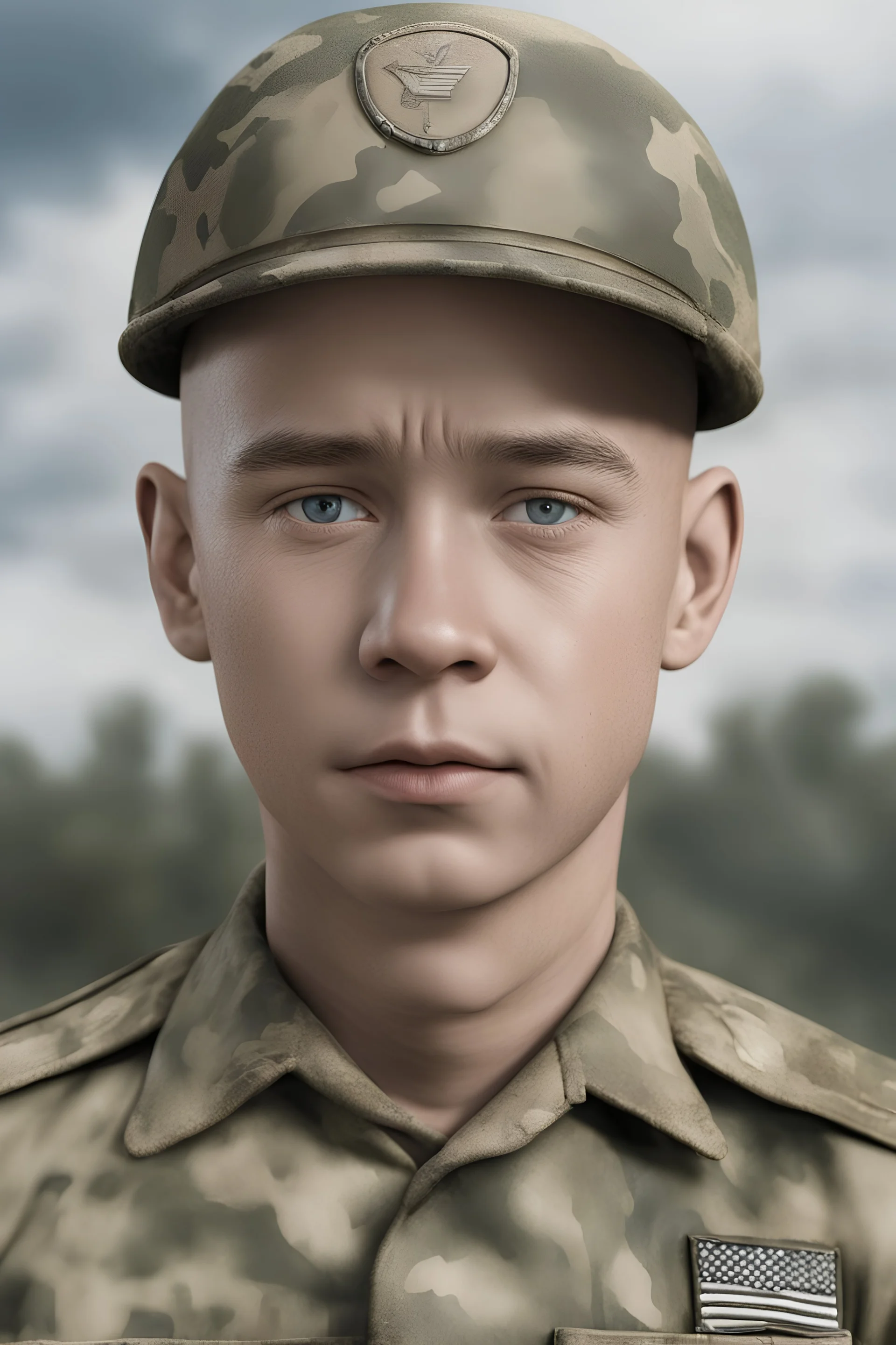 facial portrait - Band of Brothers, Captain Charlie Brown, WWII camouflage battle dress uniform, Professional quality full color photography by Ansel Adams - 4k UHD, Ultra-realistic, Hyper realistic, Photorealistic, Realistic, absolute Reality