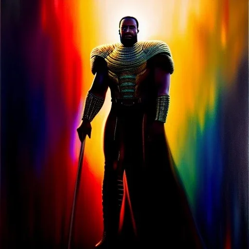 Ultra detailed fullbody Portrait in oil on canvas of heimdall marvel holding sword vertically,extremely detailed digital painting, extremely detailed face,crystal clear eyes, mystical colors ,perfectly centered image, perfect composition, rim light, beautiful lighting,masterpiece,8k, stunning scene, raytracing, anatomically correct, in the style of robert e howard and Wizyakuza and Ohrai Noriyoshi and Simon Bisley and uncannyknack