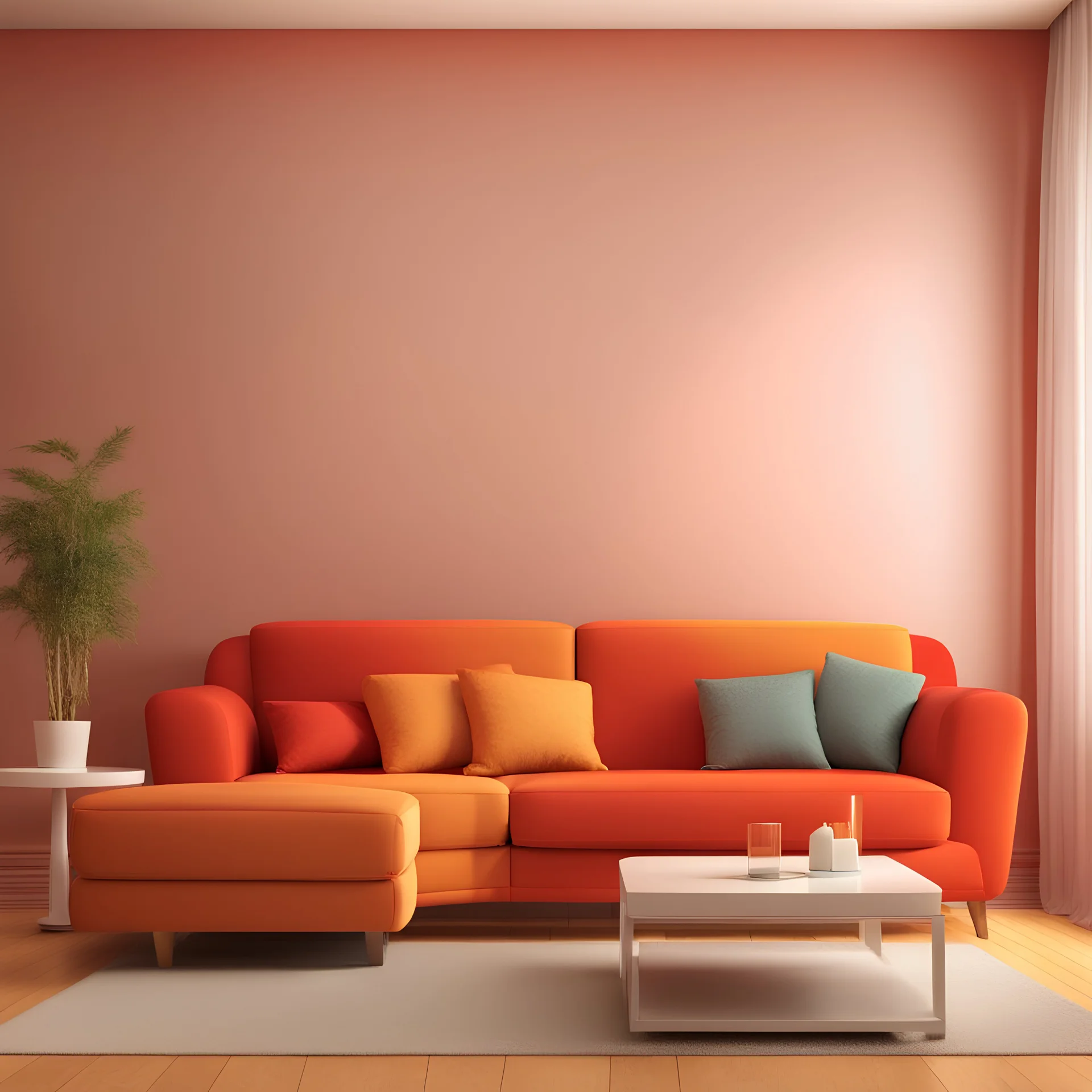 Red and orange living room with colorful sofa and air conditioner - 3D Rendering