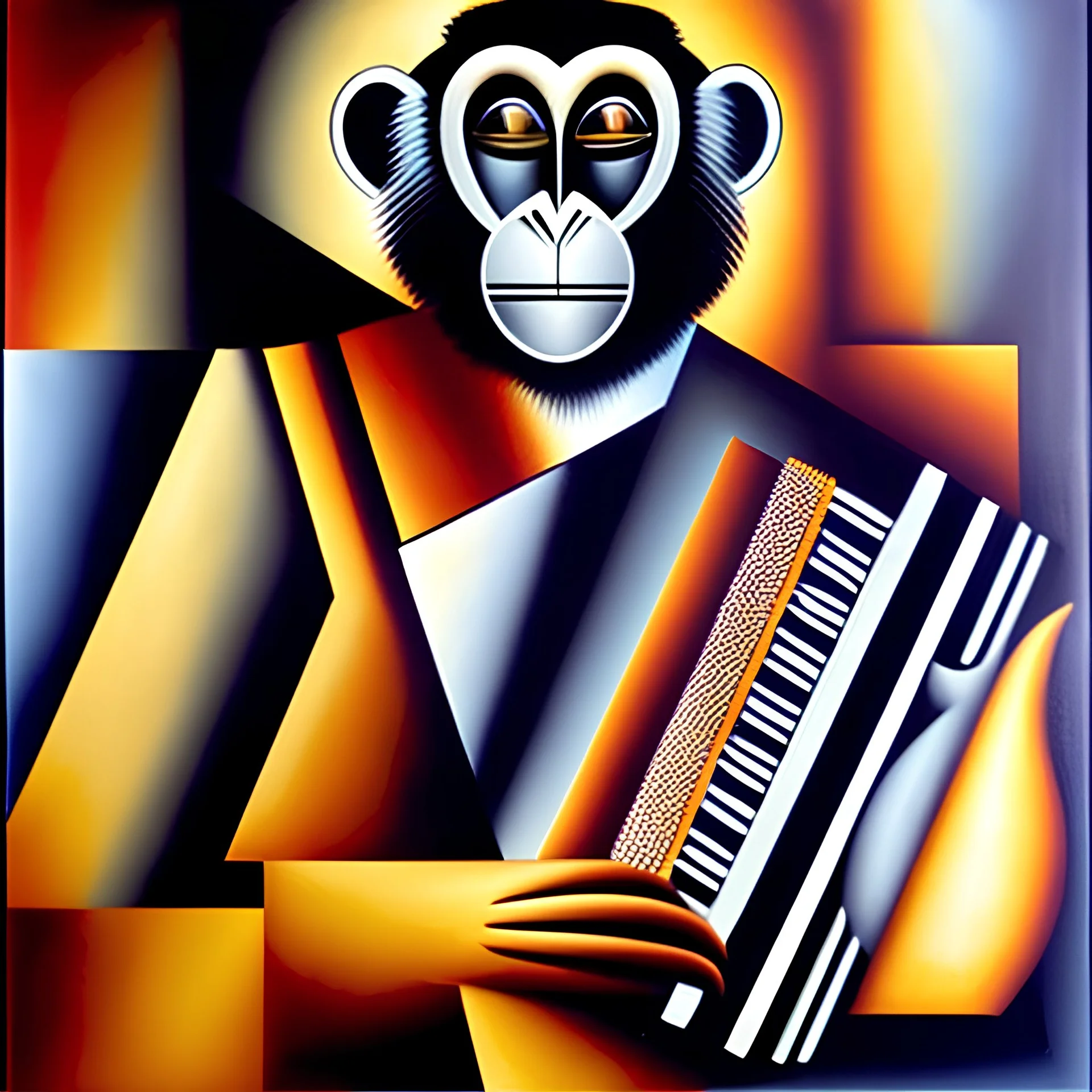 Georges braque Cubist painting of a monkey playing a accordion