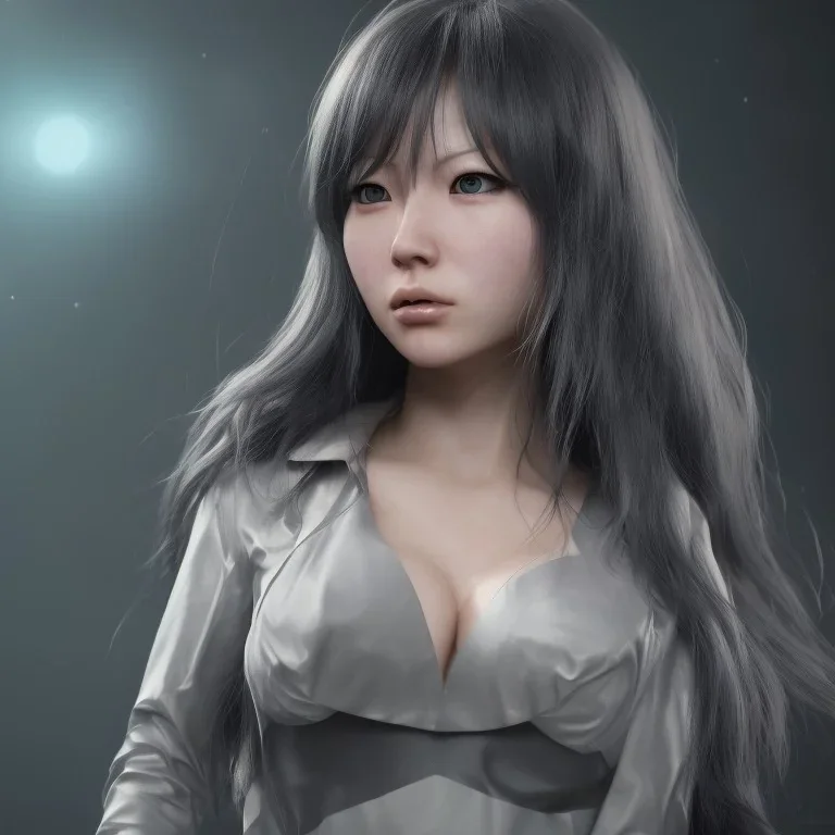 hitomi tanaka, long black hair, realistic, intriacte detail, sci-fi fantasy style, volumetric lighting, particales,highly detailed,cinamatic, deep colours,8k