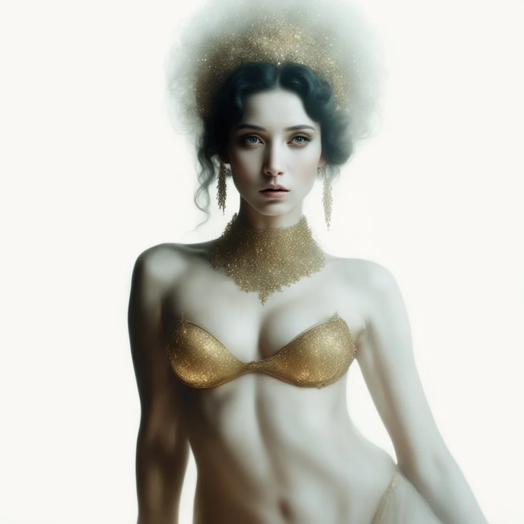 (Masterpiece1:5) By(Jan Saudek:Natalie Shau:1.5) (highest quality) (ultradetailed:1.5),bright Foreground with (gold sparkles floating Intricately through the painting:1.5),attractive and content woman 😁, she sits on the beach with snoot lighting is the defining light source,gold dress melting into the sand 😅),dreamlike, (surreal:0.5) beach with soft sand, High contrasts, vibrant colors, flawless Composition,Soft Lighting Create Depth Of Field. accentuates the beauty of the piece,provocative ar