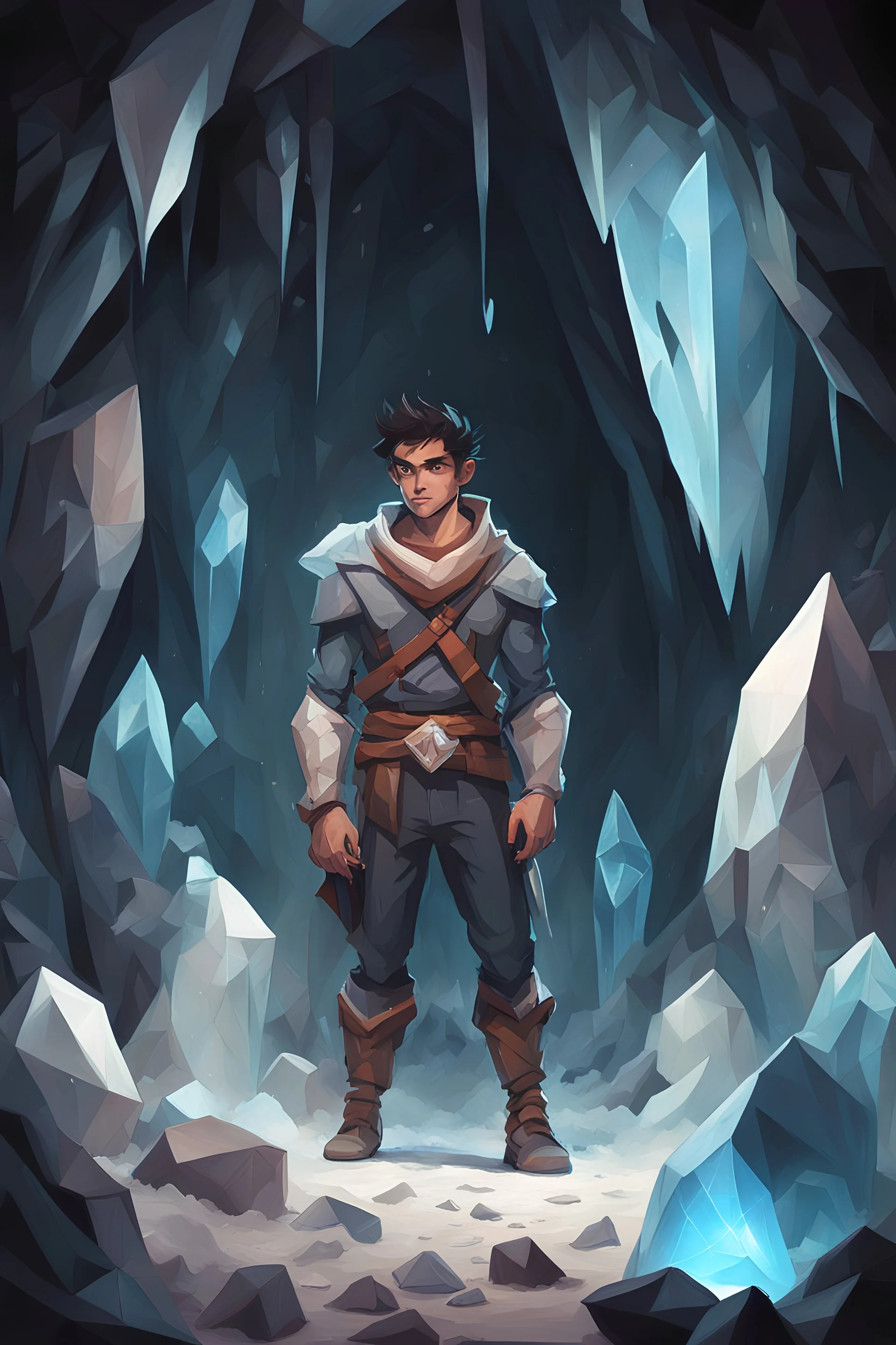 hero in a Cave of the Crystals stylized David Villegas