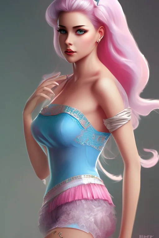 full body shot of Cotton candy girl, digital painting, high quality,standing pose, by IrinaKapi