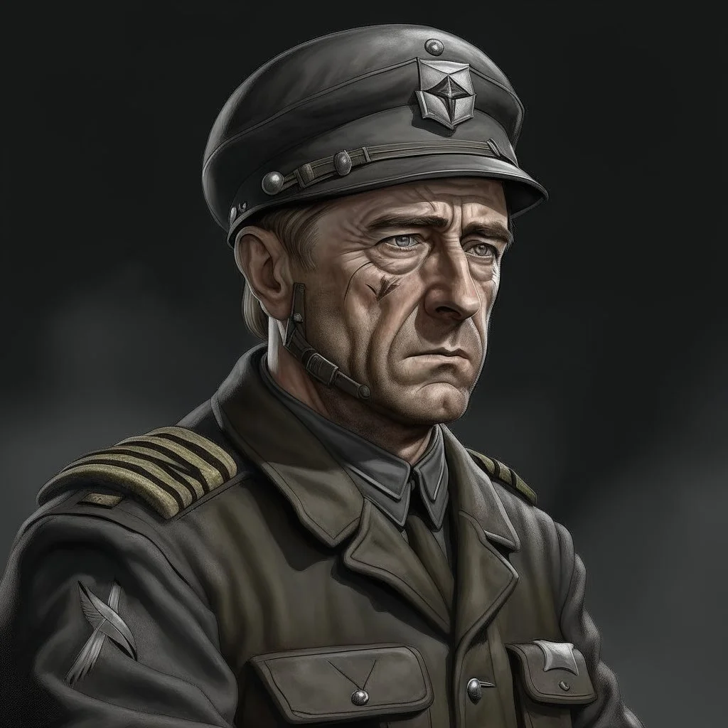 German ww2 30 year old tank commander in grey uniform realistic digital art