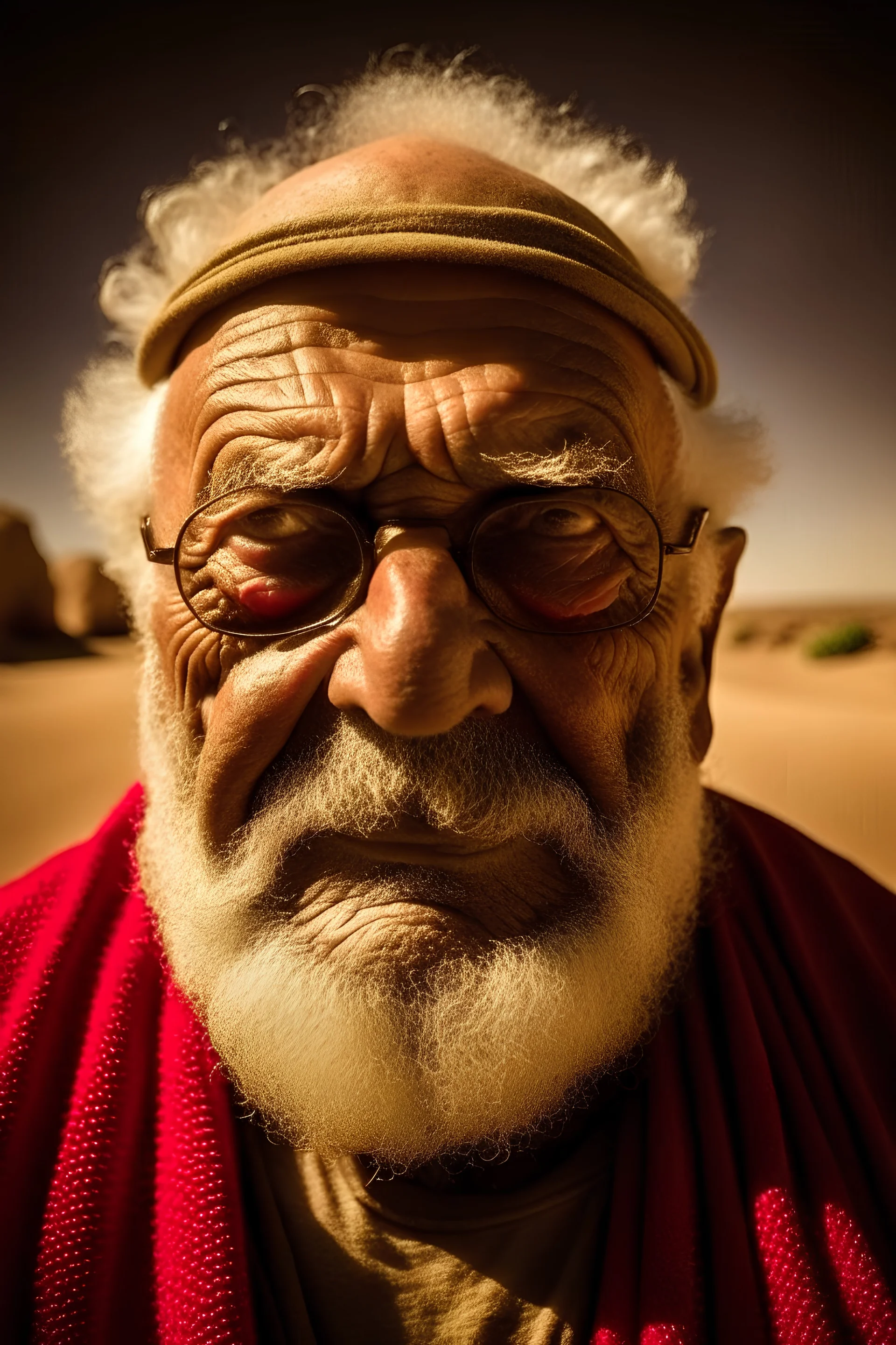 Desert photos of a blind old man .