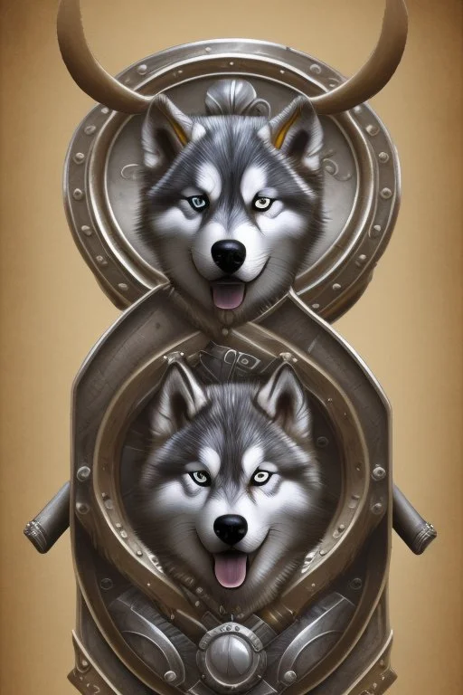 silver steampunk husky viking shield crest