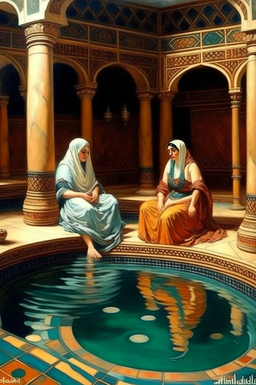 oriental 2 woman at a arabic pool painting neoclassism