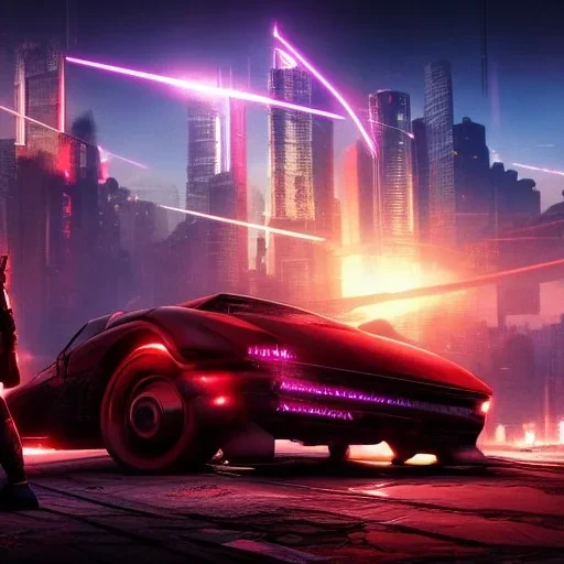 cyberpunk,landscape ,cars , cinamatic, highly detailed, close up, 4k , deep colours, gold , fire , red, purple,dark ,etheral , utopia , apocalypse,