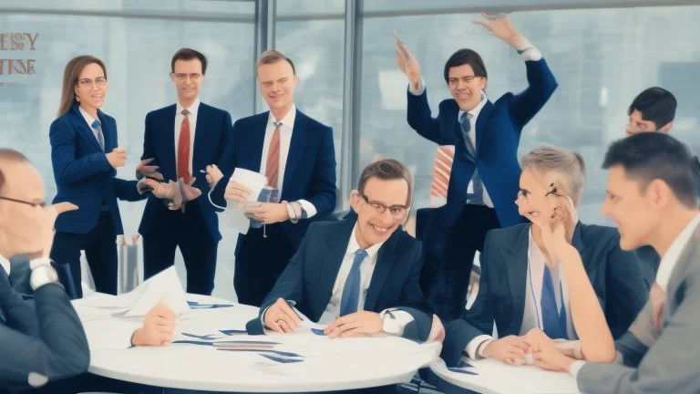 Certainly, here is a description of the ideal image for the article about "Successful Recruitment Strategies in the Business World" in English: The image depicts a group of happy and motivated employees in a professional work environment. In the center of the image, there is a manager or leader explaining successful recruitment principles to their team. The employees are shown actively engaging and participating in a discussion about the company's future. The image conveys a positive message ab