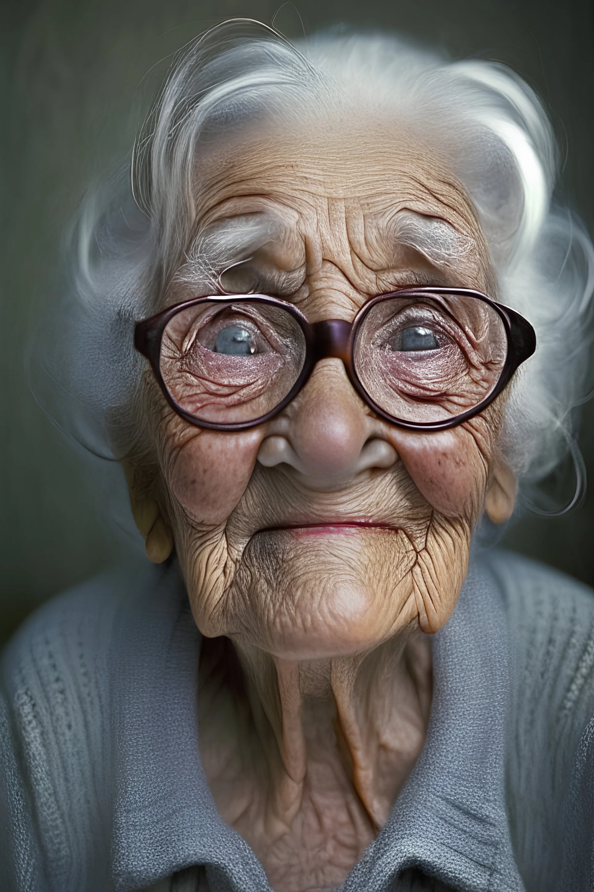 Una mujer viega con lentes, que se vea familiar y amable.