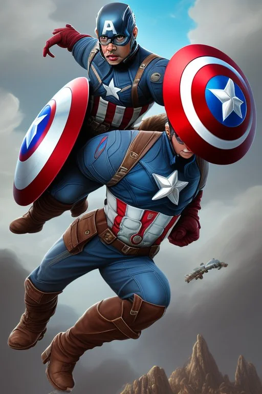 Create a picture of captain america falling from the skye to a pit animated like fortnite