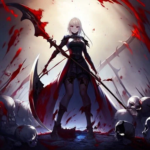 blood, scythe, skull,