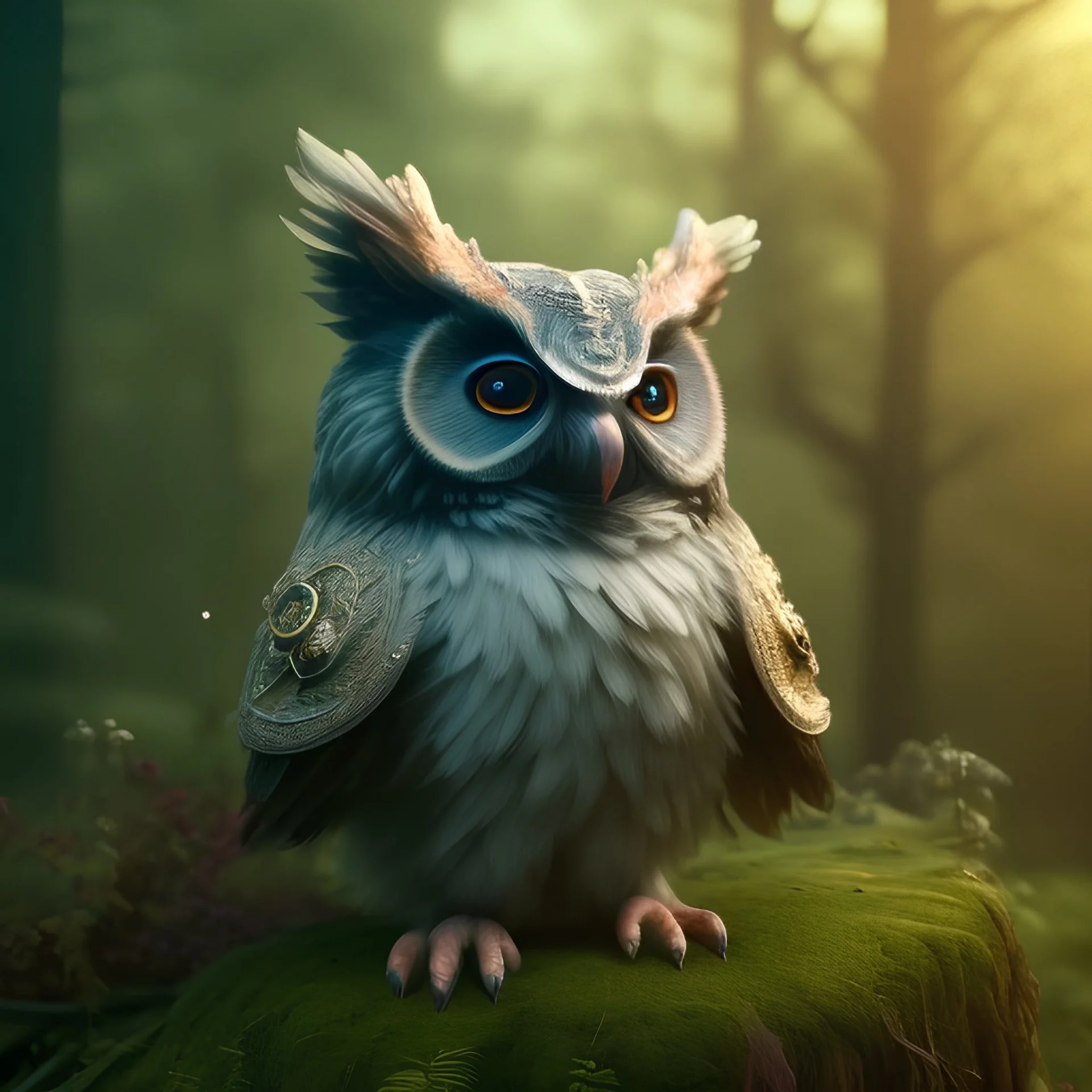 intricate details, realistic, octane, unreal engine, portrait, natural lighting,zoomed out + portrait, volumetric lighting, shiny,extreme detail, Photorealism, High detail, Hyper realistic Owl in forest, macro lens blur,abstract paint, sharp,eos5d mark 4, ef 85mm 5.6, focus, trending by artstation