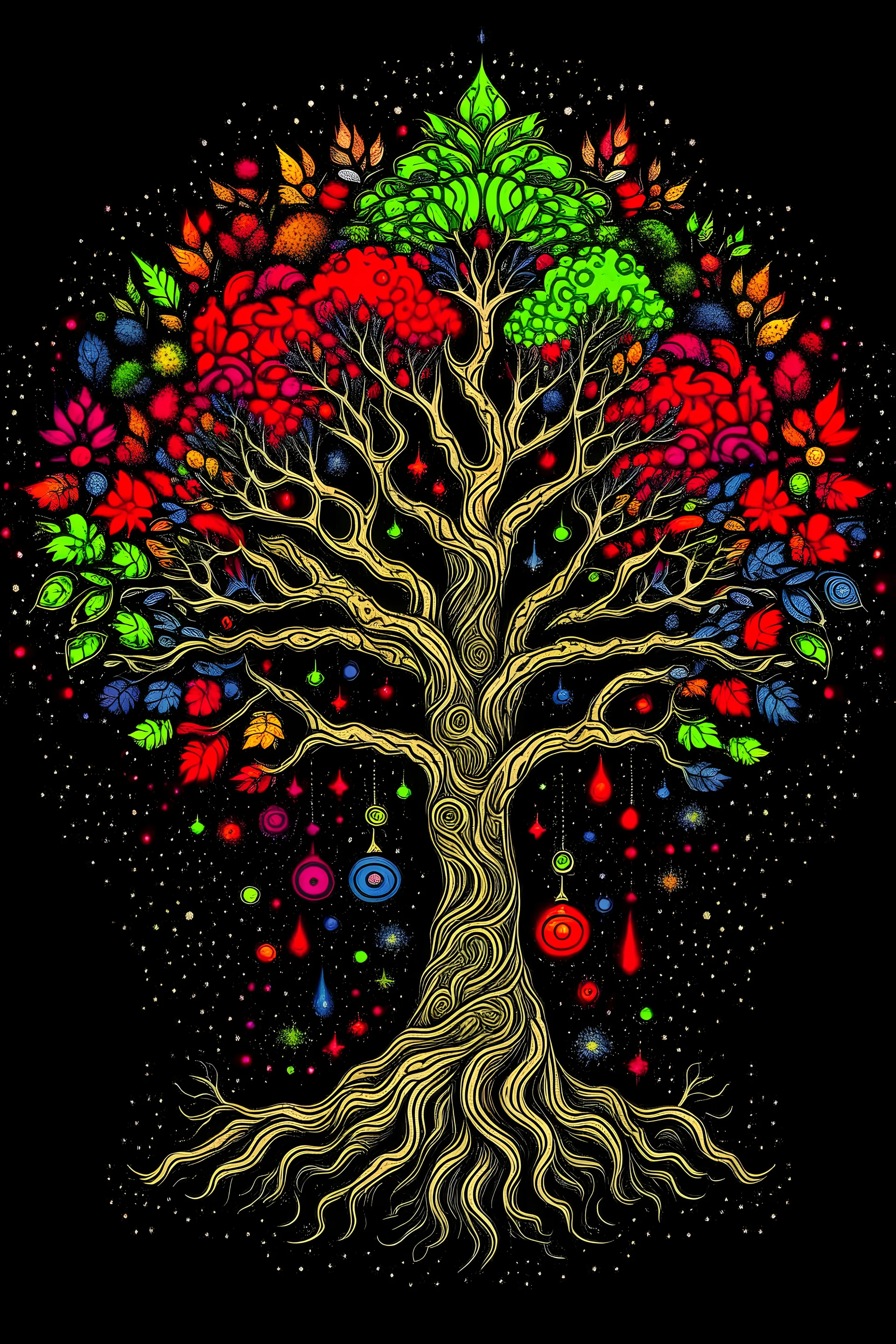 the tree of life for a t shirt Design with lots of colors
