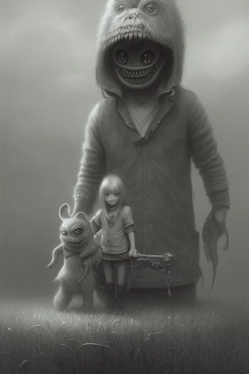 cute girl and litlle monster,Style John Kenn Mortensen,