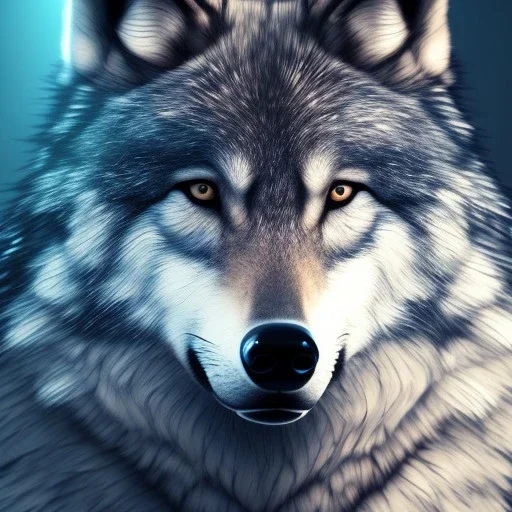 wolf, blue, cinematic lighting, sharp focus, hyperrealism, 8K, masterpiece, expert