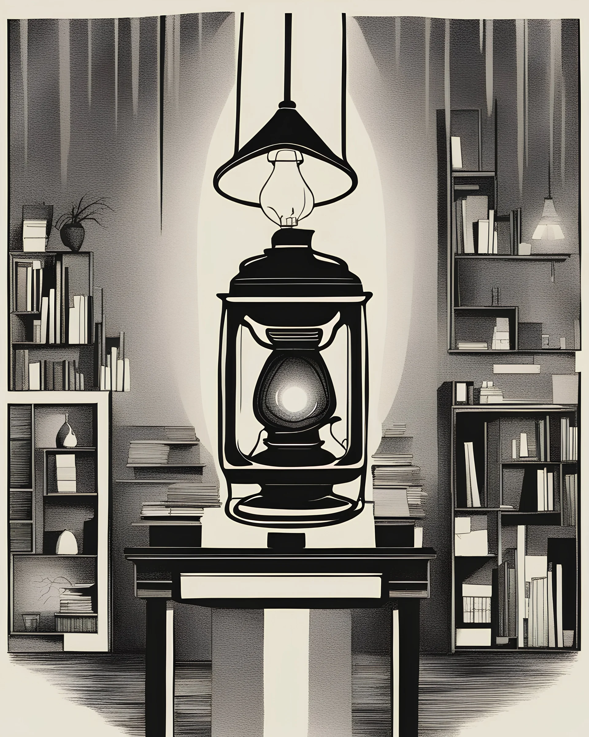 An illustration of a lamp at a distance surrounded by darkness.