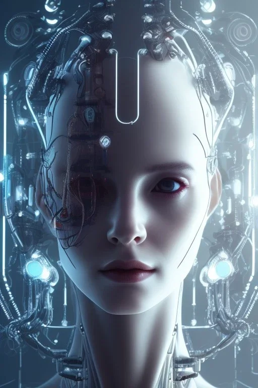 cyberpunk, head, women, portrai, cry, tron, cyborg, robot, cyborg, white hair, seven , perfekt, real, dream, hr giger