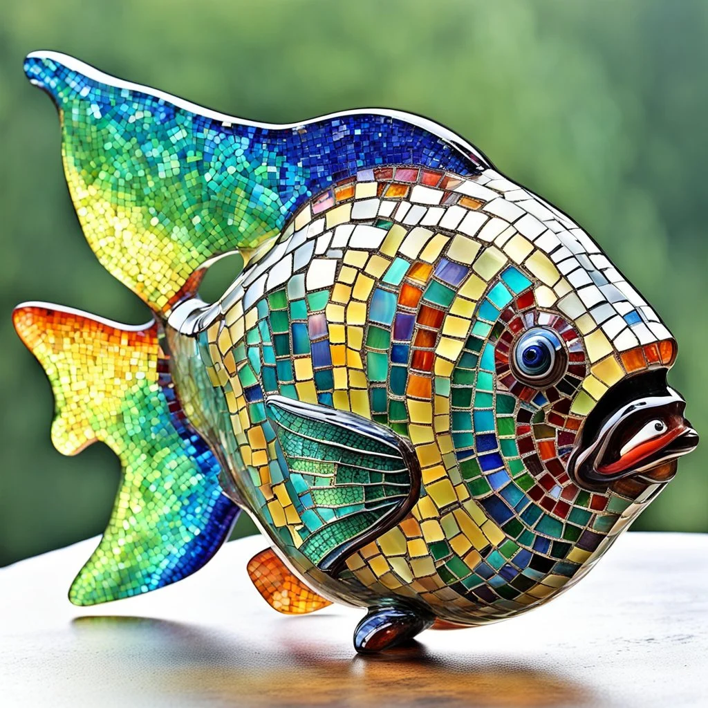 whimsical blown glass fish with a rainbow-hued, mosaic finish, early 20th century Art Deco. Elegant and intricate detailing super realistic