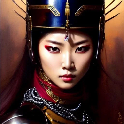 portrait beautiful face japanese female ninja,busty,ancient metal armor balanciaga fashion clothe painting by gaston bussiere, greg rutkowski, yoji shinkawa, yoshitaka amano, tsutomu nihei, donato giancola, tim hildebrandt, oil on canvas, cinematic composition, extreme detail,fit full head inside picture,16k