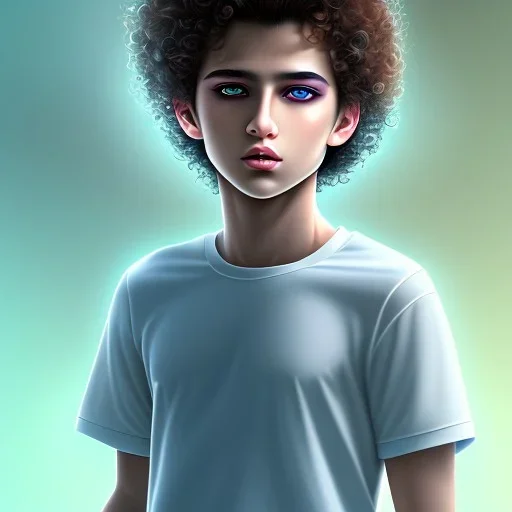 beautiful 12 year old arabic boy with curly hair and light blue eyes