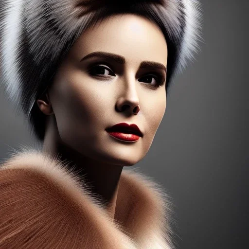 A portrait very beautiful woman, longs hairs, realistic, cinematic lighting, 8k, fur coat