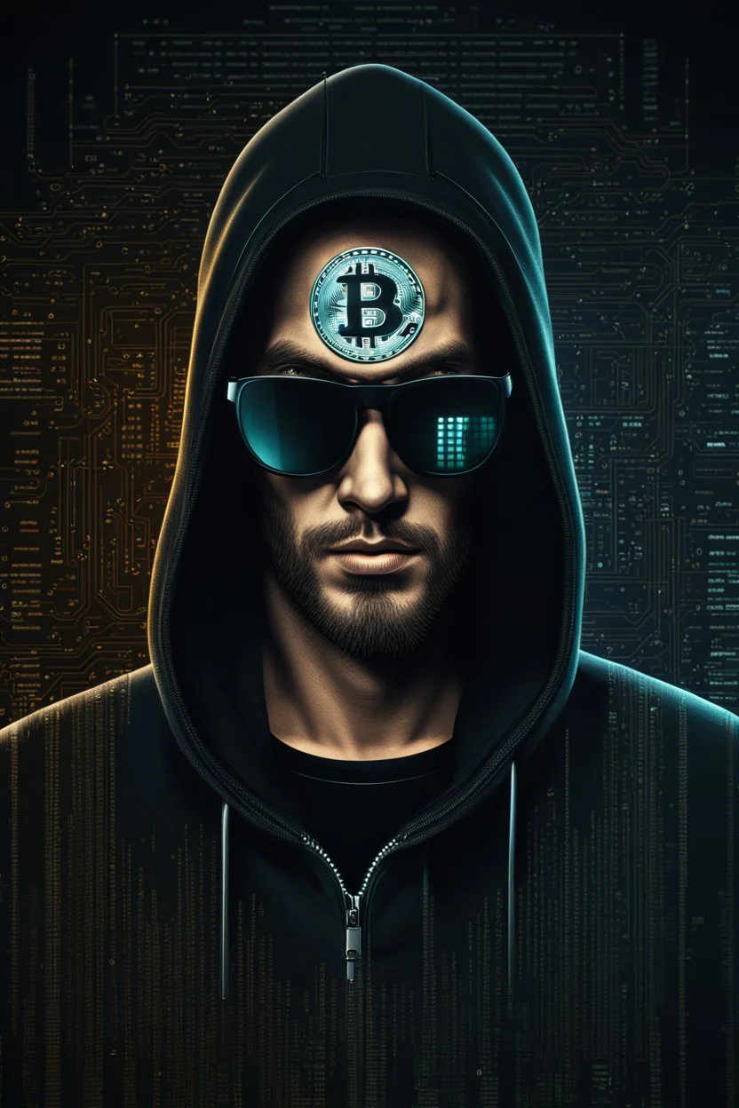 Bitcoin hacker matrix, photorealistic, soft colors,