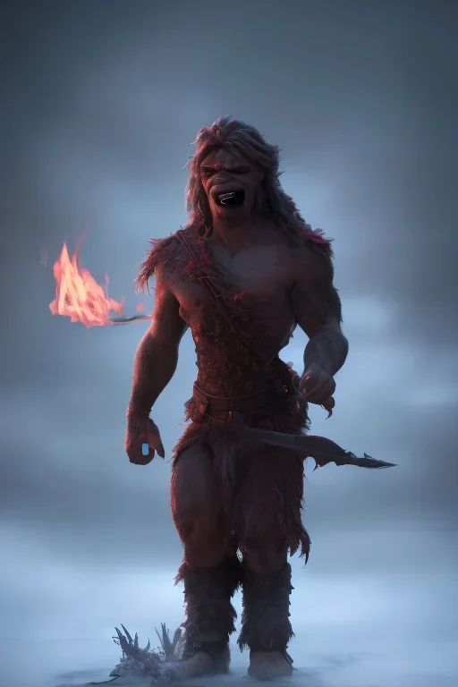 Full body photography of ethereal ANGRY ORC , Fire theme art, Dark moody night atmosphere, by Michelangelo, 8K, high body details, anatomically perfect body, oak tree roots, purple, red, armed with guns ,