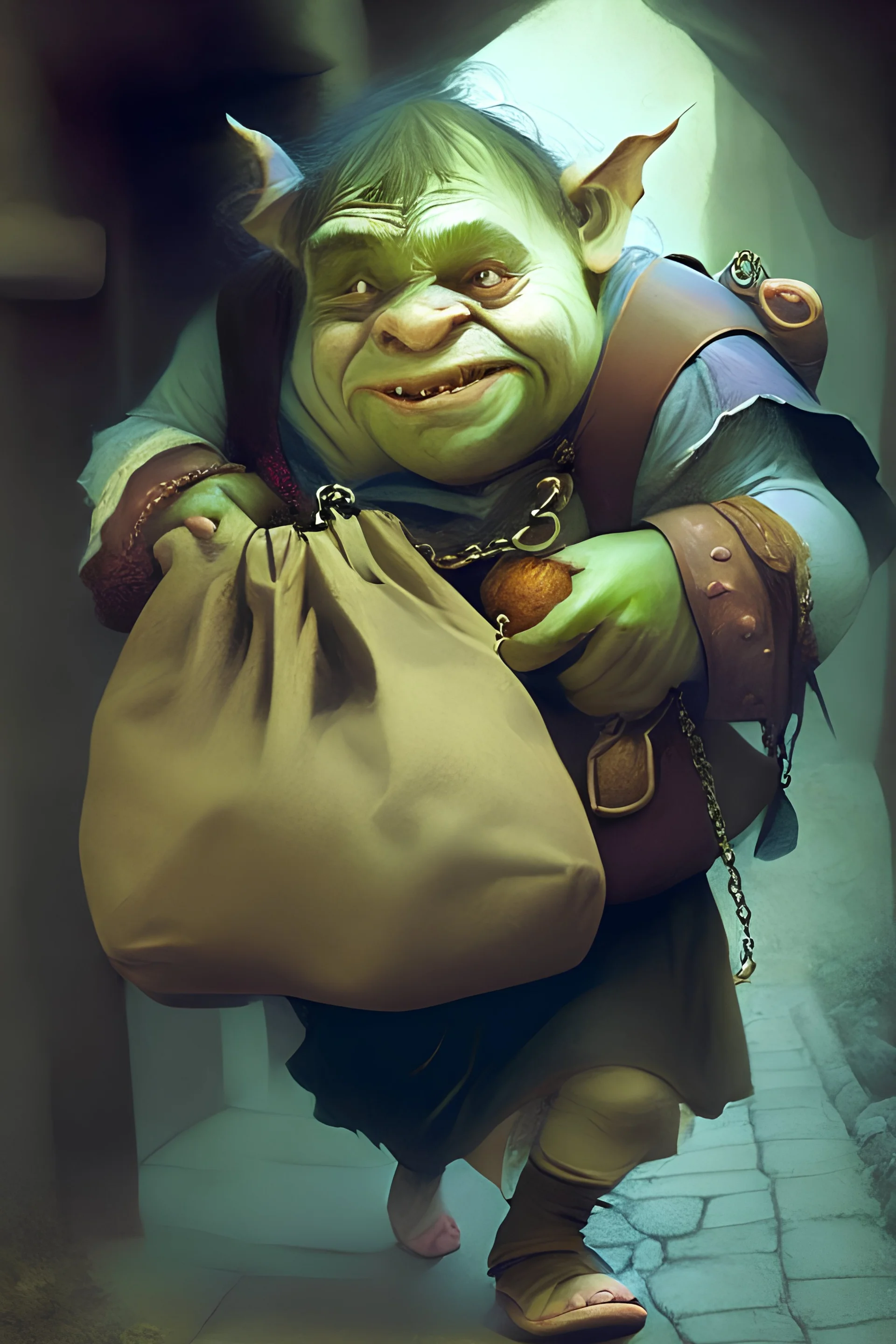 un ogre porte un sac magic quidnaper une petite fille