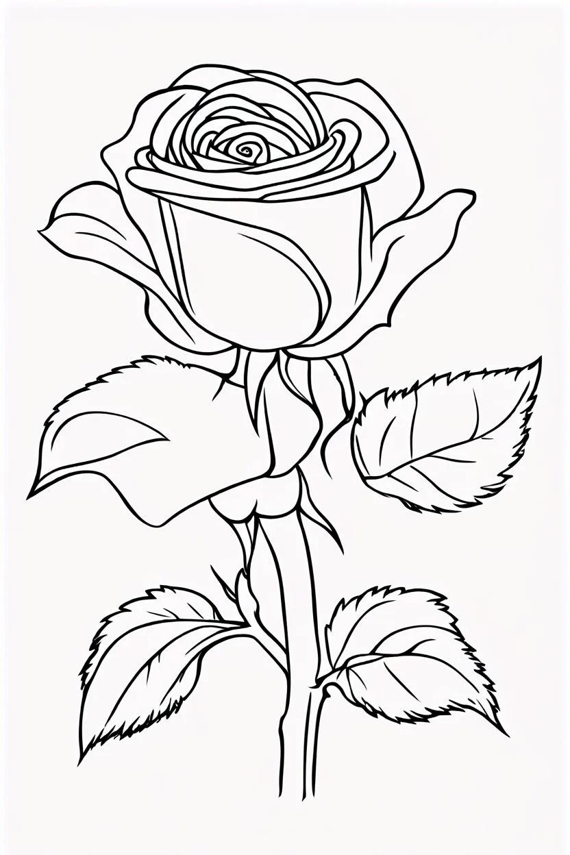 coloring page for kids, ROSE, thick outline, low details, no shading, no color