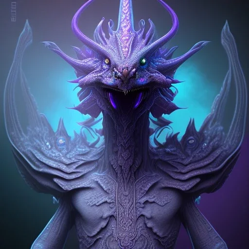 purple mythical creature in galaxy, teal and purple smoke, detailed, realistic, 4k