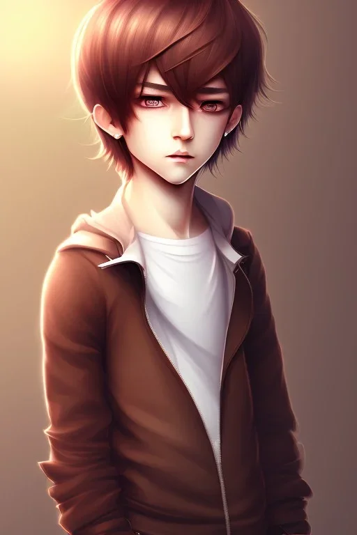 Shota, cute, brown hair, portrait, shy, blushing