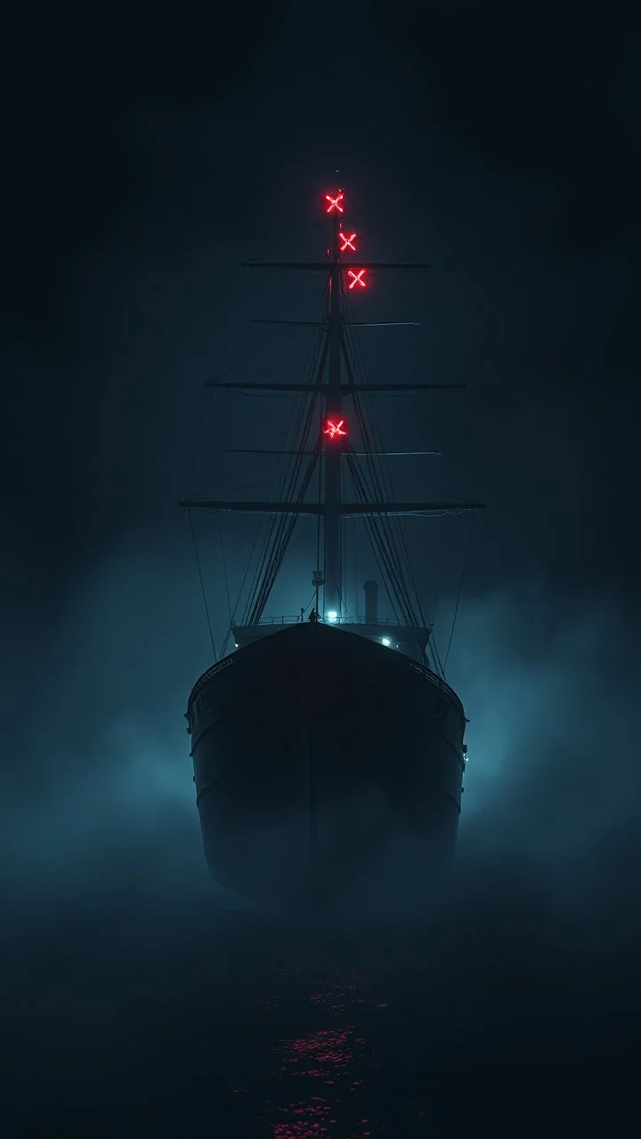 ,surrealism of the dark of a nightmare , hyper photorealistic, hyper detailed gray art color, high resolution, fog, octane render, tilt shift, HDRI Environment, all pictures dark gray, a torpedo hitting a ship