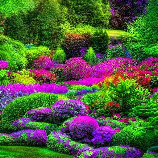 a beautiful garden , Synthwave, HDR, Realistic, HD