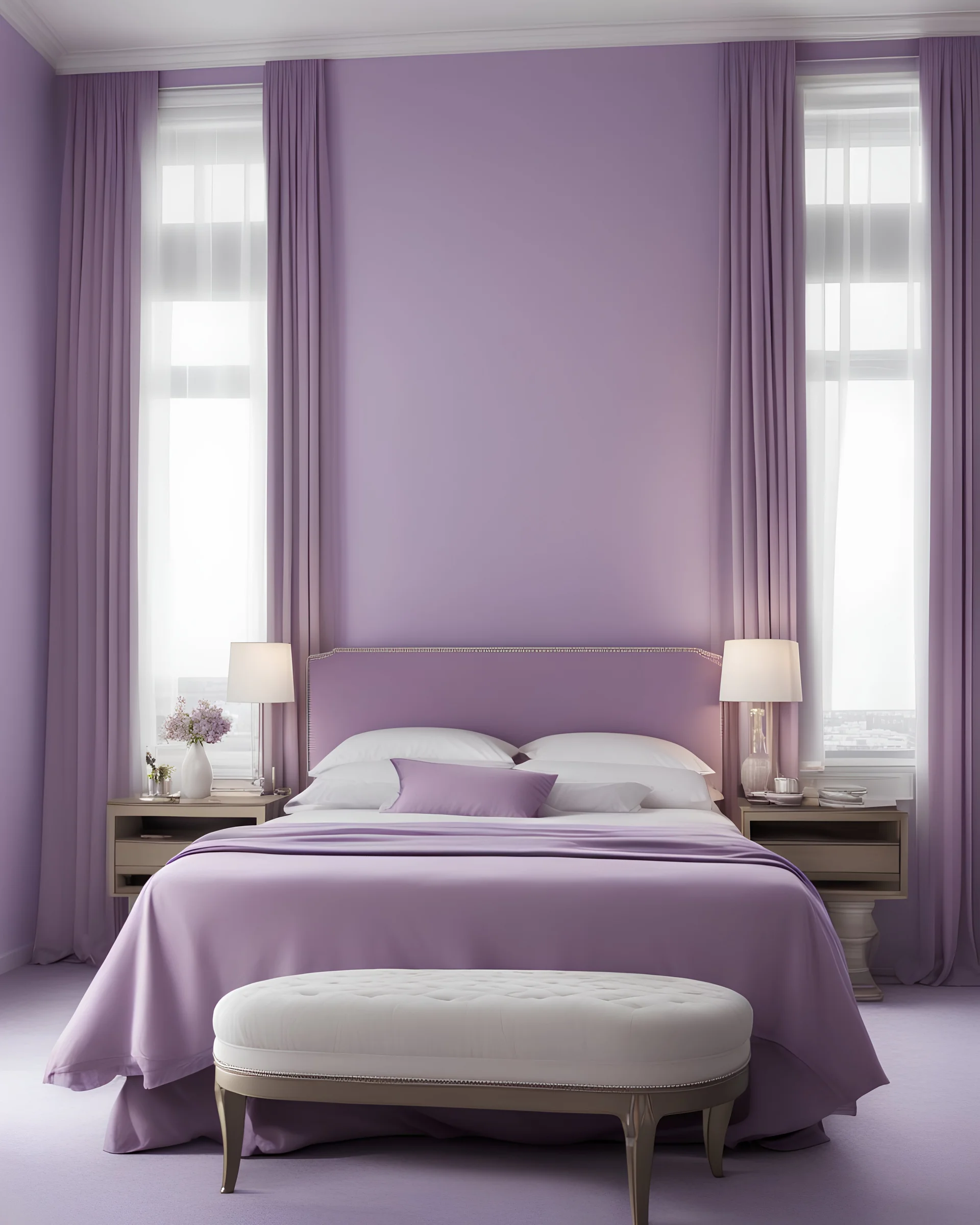 hotel bedroom, modern classic style, lavender colors