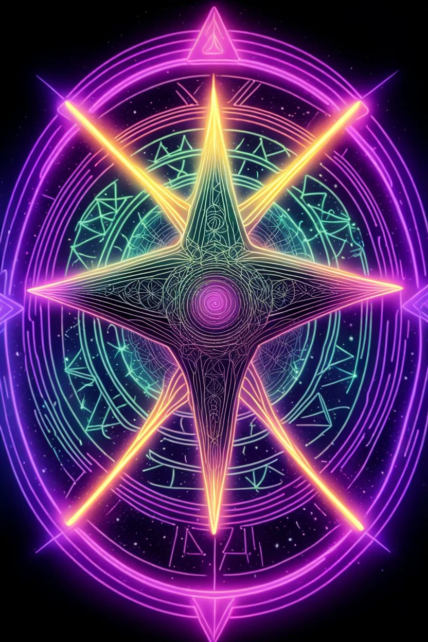 extremely sharp hypnotic soothing emotional support sacred geometry radiation star priest scream by munch singer symbol in front of depth of field neon google airship effect