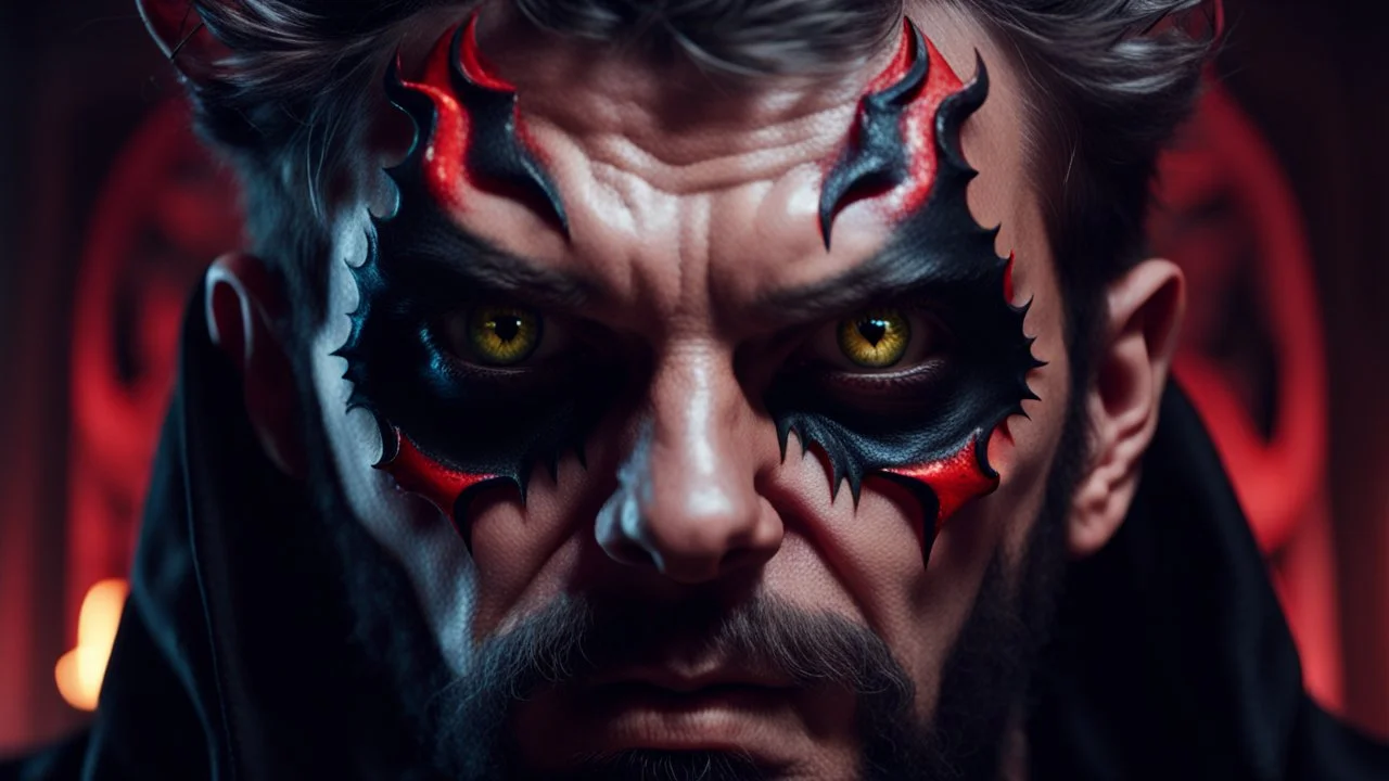 portrait homme satanique avec des yeux de chat photorealiste 4k