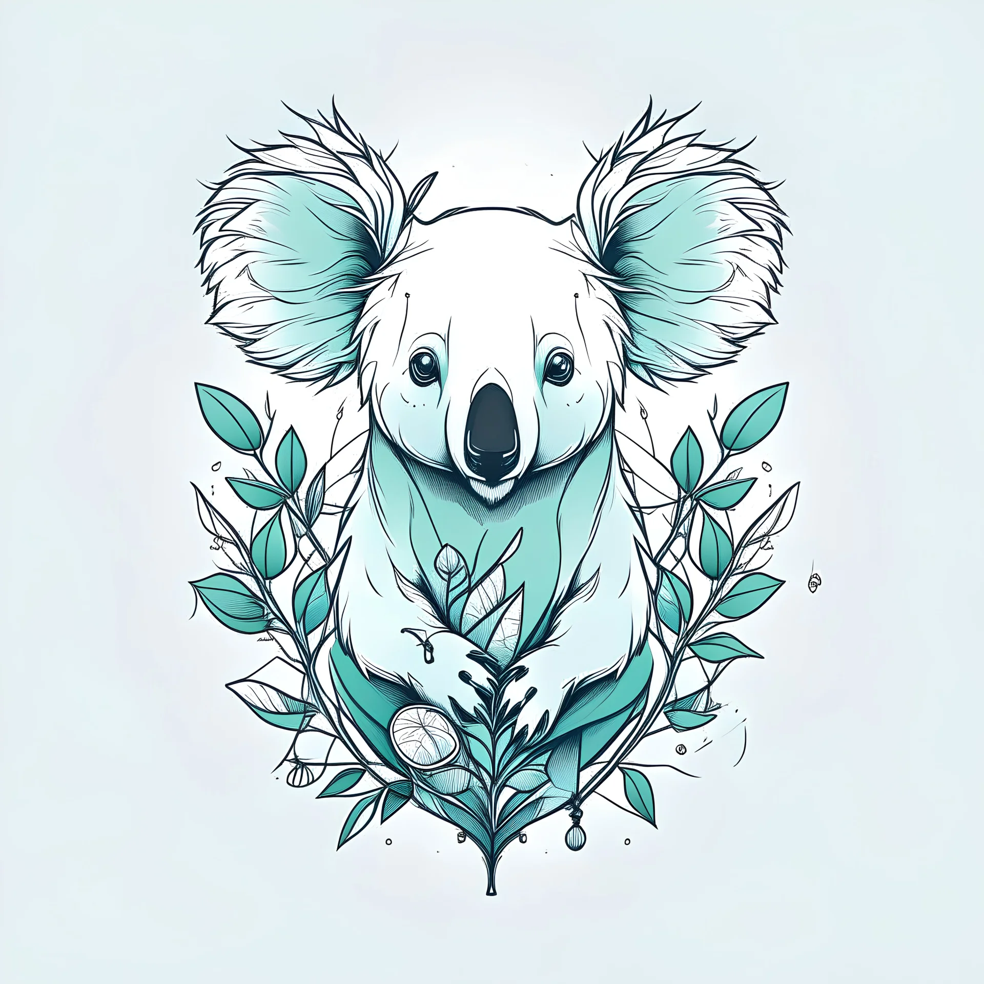 Vector illustration, Minimalistic, Digital illustration, a Little [T-shirt design with a white background saying Koala-ty Time in the style of Eucalyptus Elegance. a white background]Print for t-T-shirt HaHand-drawn vector illustration, T-shirt design, Dramatic Lighting, Trending on Artstation, Award-winning, Icon, Highly detailed, typography, illustration, cinematic, painting, fashion, poster, dark fantasy, vibrant