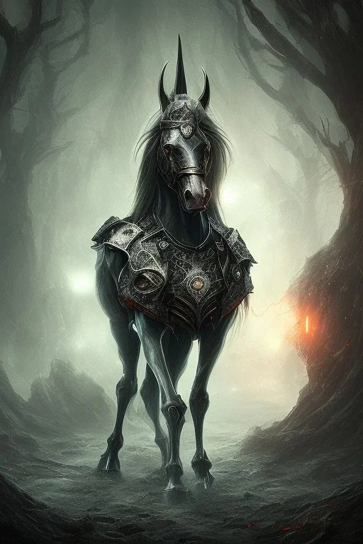 sauron horse , dystopian surrealism, dark horror fantasy, hdr, demonic, dark art