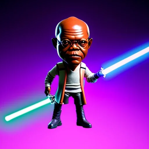 Bald Samuel jackson purple jedi bobblehead holding a lightsaber and boots,