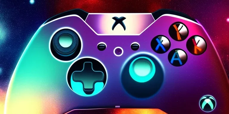 shiney xbox controller odd design. nebula backround