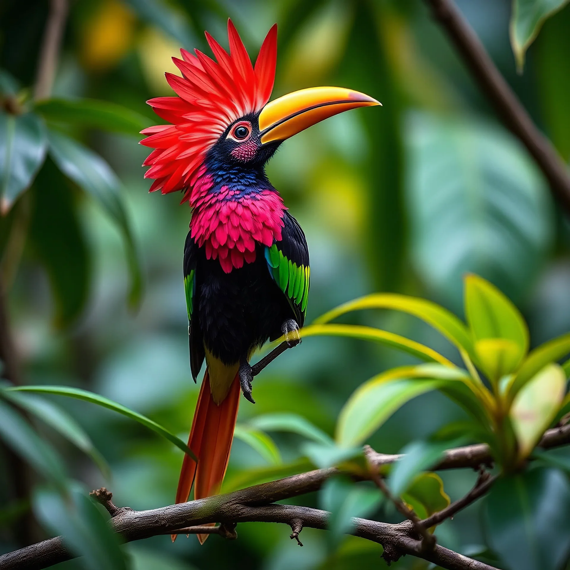 zantana bird in the colorful and damp amazonian rainforest