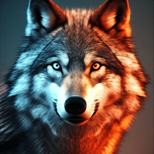 Wolf, red, orange, yellow, green, blue, purple, masterpiece, expert, 8K, hyperrealism, sharp focus, cinematic lighting