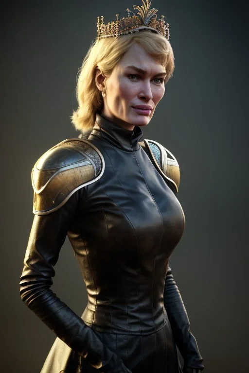 Cersei Lannister as evil queen in black leather, busty, cleavage, lena headay, angry, rage, stern look. character design by cory loftis, fenghua zhong, ryohei hase, ismail inceoglu and ruan jia. unreal engine 5, artistic lighting, highly detailed, photorealistic, fantasy