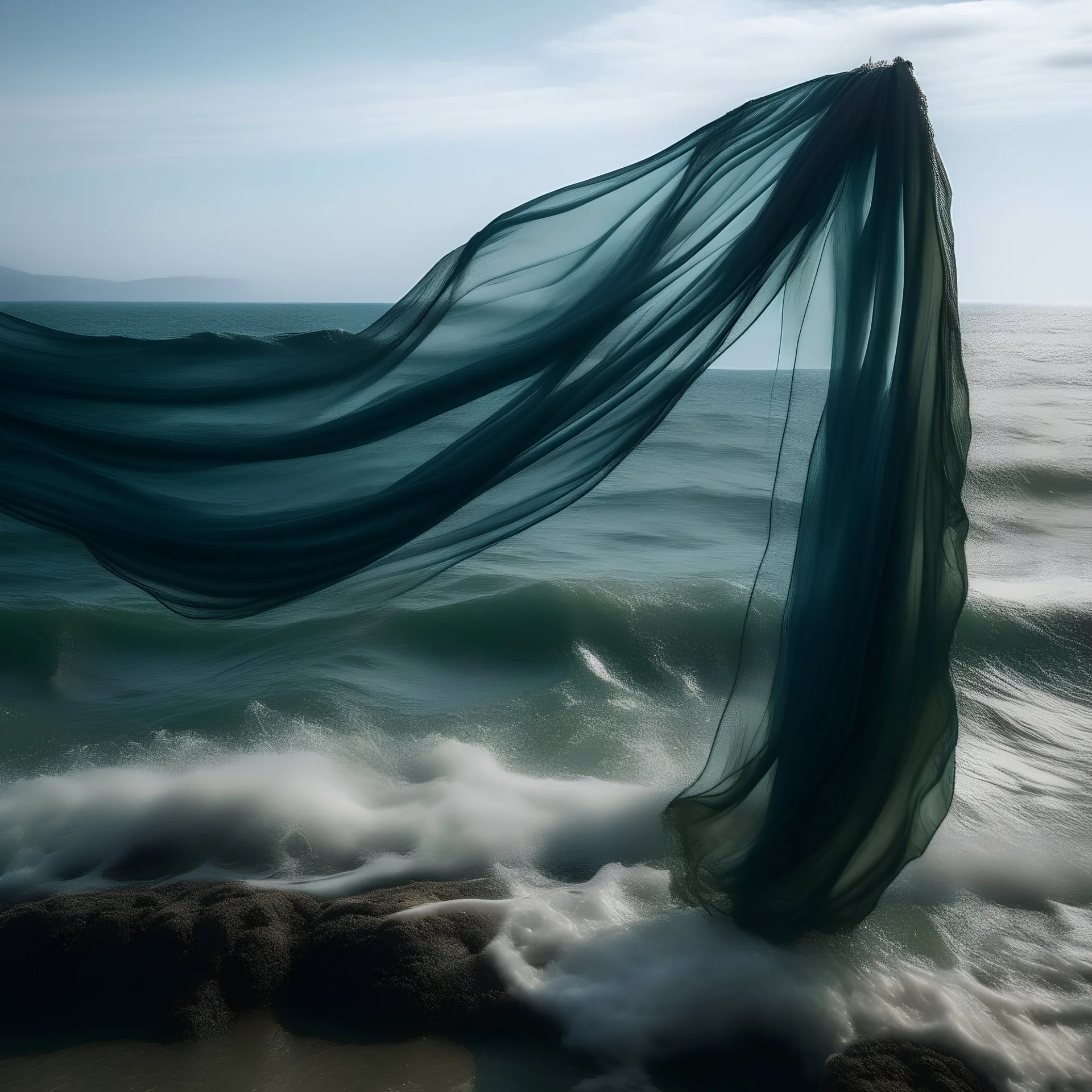 A curtain in the wind on the sea