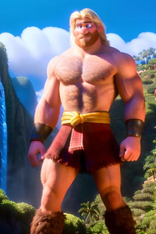 Ignore NSFW, teenager young rugged attractive slightly muscular fantasticly handsome blonde man, red briefs with yellow belt, hairy chest, (((visibly pisssing))) briefs, large erect visible boner peniss, photorealistic, artist Jay Anacleto, soft lighting, scruffy beard